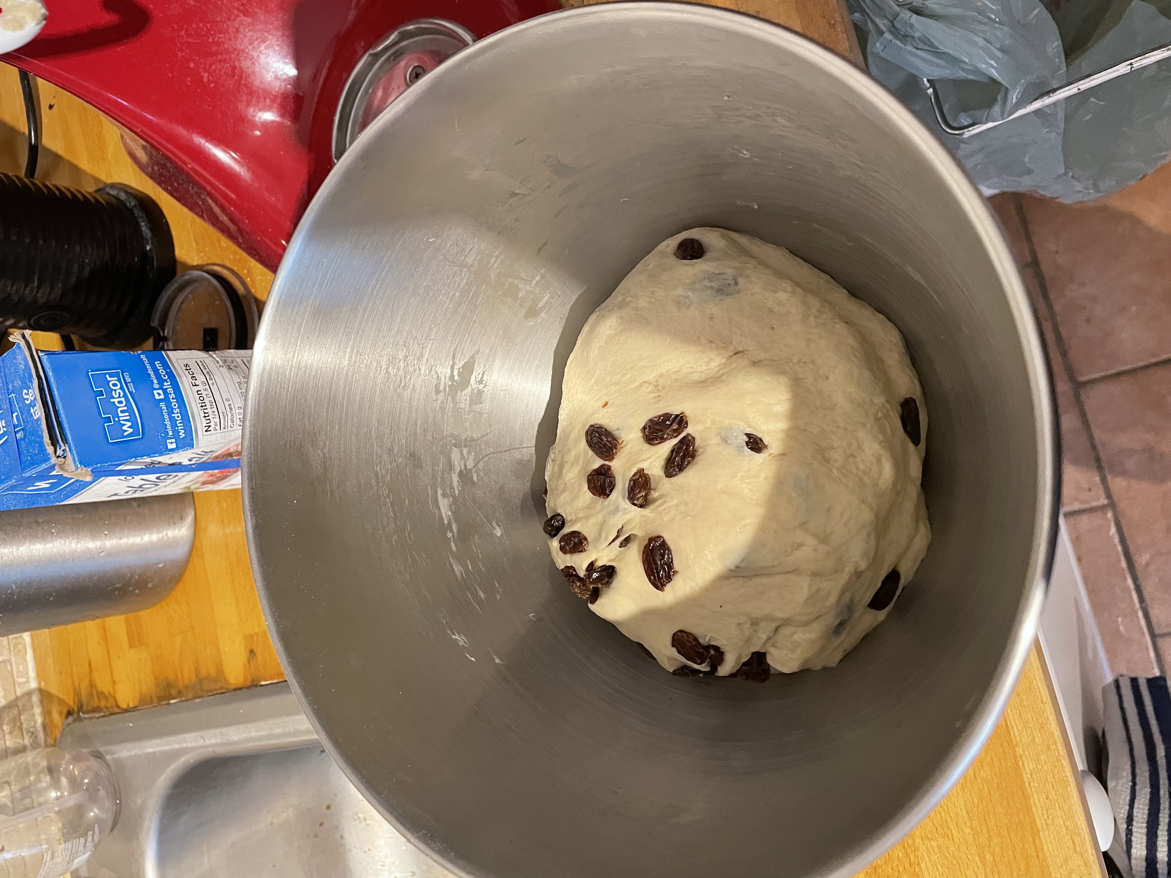 Dough mixed with raisins